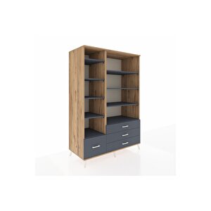 Kronos Dolap 9 Raflı 4 Çekmeceli  132x59x195 Çam-antrasit/antrasit
