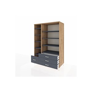 Kronos Dolap 9 Raflı 4 Çekmeceli  132x59x195 Çam-antrasit/antrasit