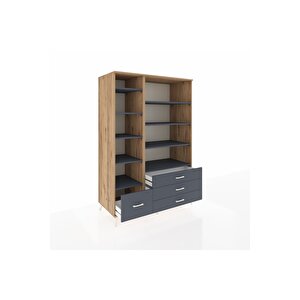 Kronos Dolap 9 Raflı 4 Çekmeceli  132x59x195 Çam-antrasit/antrasit