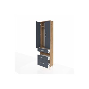 Arges Dolap 3 Raflı 3 Çekmeceli Tek Askılı 60x30x221 Çam-antrasit