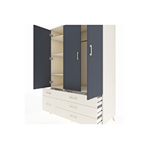 Kronos Dolap 5 Raflı 5 Çekmeceli Tek Askılı 132x59x195 Aytaşı-antrasit/aytaşı