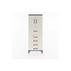 Arges Dolap 2 Raflı 5 Çekmeceli 2 Kapaklı 60x30x163 Antrasit-aytaşı