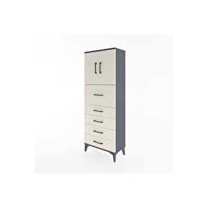 Arges Dolap 2 Raflı 5 Çekmeceli 2 Kapaklı 60x30x163 Antrasit-aytaşı