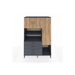 Kronos Dolap 8 Raflı 4 Çekmeceli 3 Kapaklı 132x59x195 Antrasit-çam/antrasit