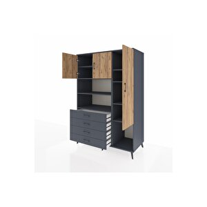 Kronos Dolap 8 Raflı 4 Çekmeceli 3 Kapaklı 132x59x195 Antrasit-çam/antrasit