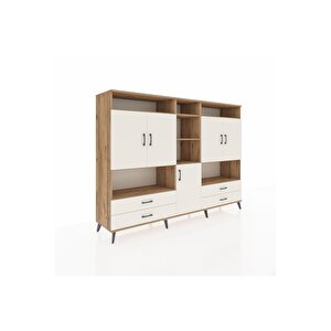 Hyperion Dolap 12 Raflı 4 Çekmeceli 5 Kapaklı 220x44x163 Çam-aytaşı