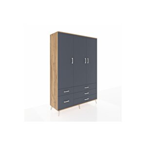 Hyperion Gardrop 5 Raflı 5 Çekmeceli Tek Askılı 132x44x195 Çam-antrasit