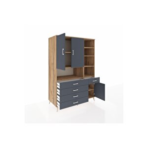 Kronos Dolap 8 Raflı 5 Çekmeceli 3 Kapaklı 132x59x195 Çam-antrasit/antrasit