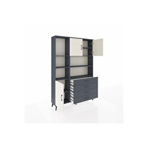 Arges Dolap 8 Raflı 4 Çekmeceli 3 Kapaklı 132x30x195 Antrasit-aytaşı/antrasit