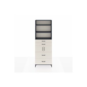 Arges Dolap 4 Raflı 4 Çekmeceli 2 Kapaklı 88x30x243 Antrasit-aytaşı