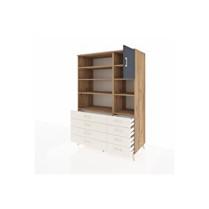 Kronos Dolap 8 Raflı 8 Çekmeceli Tek Kapaklı  132x59x195 Çam-antrasit/aytaşı