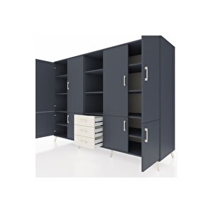 Kronos Dolap 11 Raflı 3 Çekmeceli 8 Kapaklı 220x59x163 Antrasit-antrasit/aytaşı