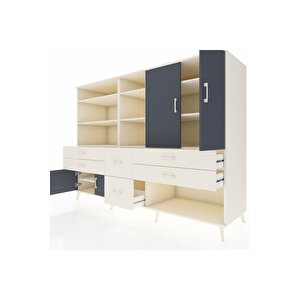 Kronos Dolap 10 Raflı 6 Çekmeceli 4 Kapaklı 220x59x163 Aytaşı-antrasit/aytaşı