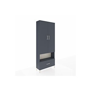 Arges Dolap 3 Raflı Tek Çekmeceli Tek Askılı 88x30x221 Antrasit-antrasit