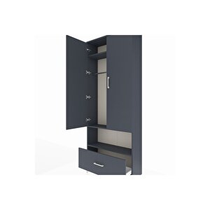 Arges Dolap 3 Raflı Tek Çekmeceli Tek Askılı 88x30x221 Antrasit-antrasit