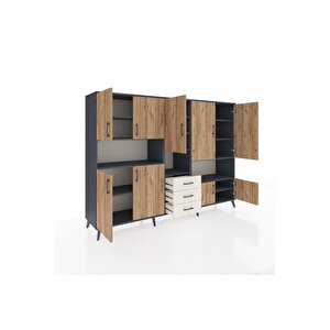 Hyperion Dolap 13 Raflı 3 Çekmeceli 9 Kapaklı 220x44x163 Antrasit-çam/aytaşı