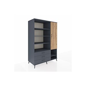 Kronos Dolap 9 Raflı 3 Çekmeceli Tek Kapaklı  132x59x195 Antrasit-çam/antrasit