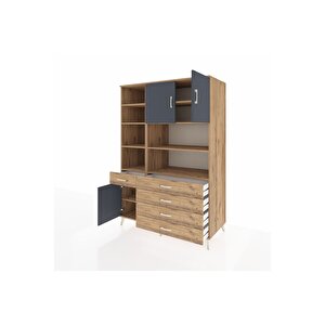 Kronos Dolap 9 Raflı 5 Çekmeceli 3 Kapaklı 132x59x195 Çam-antrasit/çam
