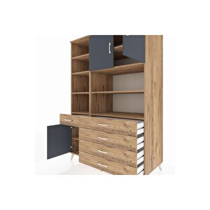 Kronos Dolap 9 Raflı 5 Çekmeceli 3 Kapaklı 132x59x195 Çam-antrasit/çam