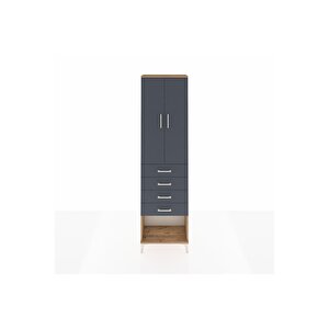 Arges Dolap 2 Raflı 4 Çekmeceli Tek Askılı 60x30x221 Çam-antrasit