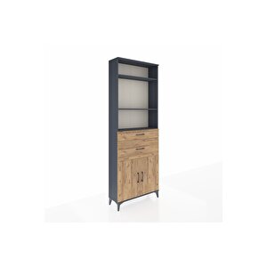Arges Dolap 4 Raflı 2 Çekmeceli 2 Kapaklı 88x30x243 Antrasit-çam