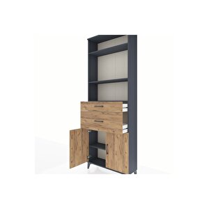 Arges Dolap 4 Raflı 2 Çekmeceli 2 Kapaklı 88x30x243 Antrasit-çam