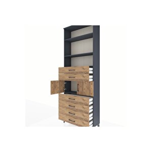 Arges Dolap 4 Raflı 6 Çekmeceli 2 Kapaklı 88x30x243 Antrasit-çam