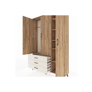 Arges Dolap 6 Raflı 3 Çekmeceli Tek Askılı 132x30x195 Çam-çam/aytaşı