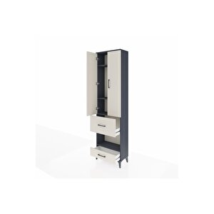 Arges Dolap 4 Raflı 2 Çekmeceli 2 Kapaklı 60x30x221 Antrasit-aytaşı