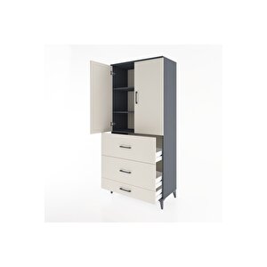Hyperion Dolap 3 Raflı 3 Çekmeceli 2 Kapaklı 88x44x195 Antrasit-aytaşı