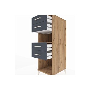 Kronos Dolap Tek Raflı 4 Çekmeceli 44x59x134 Çam-antrasit