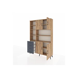 Arges Dolap 9 Raflı 4 Çekmeceli 4 Kapaklı 132x30x195 Çam-çam/antrasit