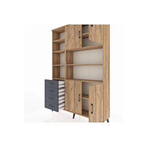 Arges Dolap 9 Raflı 4 Çekmeceli 4 Kapaklı 132x30x195 Çam-çam/antrasit