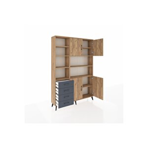 Arges Dolap 9 Raflı 4 Çekmeceli 4 Kapaklı 132x30x195 Çam-çam/antrasit