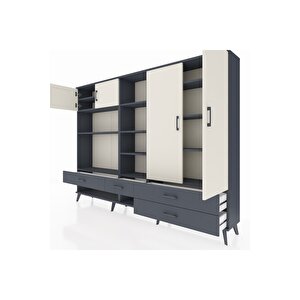 Arges Dolap 12 Raflı 4 Çekmeceli 4 Kapaklı 220x30x163 Antrasit-aytaşı/antrasit