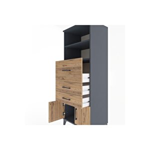 Hyperion Dolap 2 Raflı 3 Çekmeceli 2 Kapaklı 60x44x163 Antrasit-çam