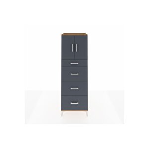 Kronos Dolap Tek Raflı 4 Çekmeceli 2 Kapaklı 60x59x182 Çam-antrasit