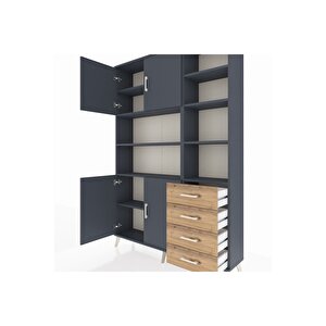 Arges Dolap 9 Raflı 4 Çekmeceli 4 Kapaklı 132x30x195 Antrasit-antrasit/çam