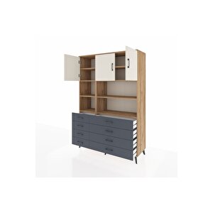Hyperion Dolap 8 Raflı 8 Çekmeceli 3 Kapaklı 132x44x195 Çam-aytaşı/antrasit