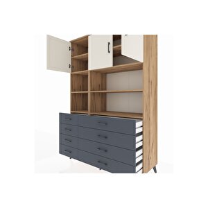 Hyperion Dolap 8 Raflı 8 Çekmeceli 3 Kapaklı 132x44x195 Çam-aytaşı/antrasit