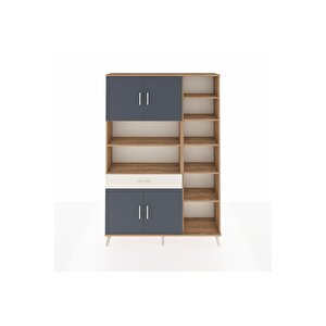 Arges Dolap 10 Raflı Tek Çekmeceli 4 Kapaklı 132x30x195 Çam-antrasit/aytaşı