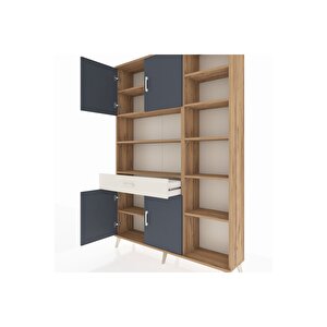 Arges Dolap 10 Raflı Tek Çekmeceli 4 Kapaklı 132x30x195 Çam-antrasit/aytaşı