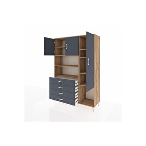 Hyperion Gardrop 8 Raflı 4 Çekmeceli 3 Kapaklı 132x44x195 Çam-antrasit