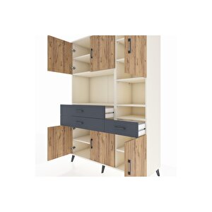 Hyperion Dolap 10 Raflı 3 Çekmeceli 6 Kapaklı 132x44x195 Aytaşı-çam/antrasit