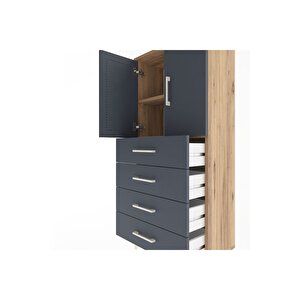 Arges Dolap 2 Raflı 4 Çekmeceli 2 Kapaklı 60x30x134 Çam-antrasit