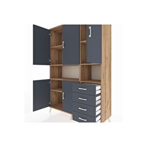 Hyperion Gardrop 7 Raflı 4 Çekmeceli 5 Kapaklı 132x44x195 Çam-antrasit