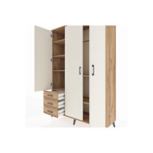 Hyperion Dolap 6 Raflı 3 Çekmeceli Tek Askılı 132x44x195 Çam-aytaşı/çam