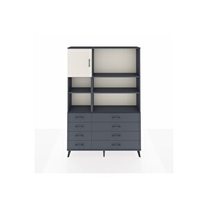 Arges Dolap 7 Raflı 8 Çekmeceli Tek Kapaklı  132x30x195 Antrasit-aytaşı/antrasit