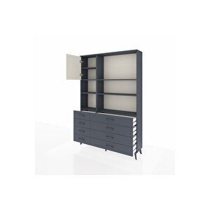 Arges Dolap 7 Raflı 8 Çekmeceli Tek Kapaklı  132x30x195 Antrasit-aytaşı/antrasit