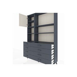 Arges Dolap 7 Raflı 8 Çekmeceli Tek Kapaklı  132x30x195 Antrasit-aytaşı/antrasit